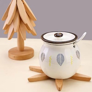 Set di 3 <span class=keywords><strong>Sottopentola</strong></span> in <span class=keywords><strong>Legno</strong></span> Naturale con Supporto - Resistenti al Calore e Pieghevoli per Piatti Caldi, Pentole, Ciotole e Utensili da Cucina W24-608 - Product Image 3