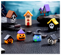 Mini Figurines en vrac Micro résine Halloween Miniature fantôme Zombie toile d'araignée citrouille maison 3D bricolage ornements pour stylos enfants jouets de bain