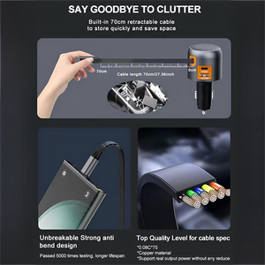 Piezas de automóviles Nuevo PD60W Uno a tres Cable estirable de carga súper rápida Cargador de coche Compatible Nuevo Cable de cargador de coche - Product Image 2