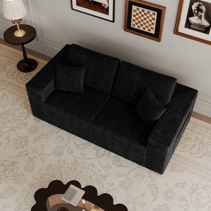 Canapé modulaire moderne sectionnel 2 pièces 180 cm en velours côtelé noir, canapé-lit compressé sans assemblage, causeuse en mousse pour salon - Product Image 3
