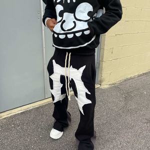 Survêtements personnalisés en coton épais avec fermeture éclair, appliqué brodé, pantalon de survêtement évasé, ensembles de sweats à capuche et de pantalons de survêtement pour hommes - Product Image 1