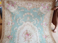 Custom 5x8 Light Cyan Turquoise Handmade French Chinese Wool Aubusson Carpet Area Rug Hand Made in China