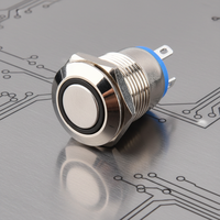 Bouton poussoir électronique en laiton 12 mm - Étanche IP65, 2 broches, 1NO, avec logo LED lumineux pour commande d'alimentation automobile et marine