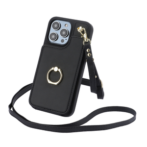 Custodia a portafoglio con supporto ad anello in pelle con tracolla per <span class=keywords><strong>iPhone</strong></span> 15/15 Pro/15 Pro Max borsa per cellulare <span class=keywords><strong>viola</strong></span> <span class=keywords><strong>scuro</strong></span> - Product Image 2