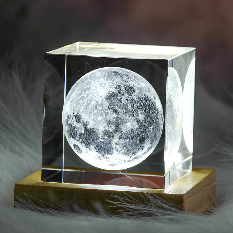 K9 Crystal Cube 3d Moon Solar Galaxy Systeem Model Presse Laser Geëtst Kristallen Glazen Kubus Relatiegeschenk