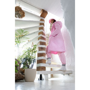Cappotto lungo con cappuccio trapuntato rosa Pea Street - Product Image 4