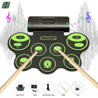 Fournitures d'usine, batterie acoustique à neuf clés en silicone vert, batterie acoustique, kit de batterie électronique pour débutants
