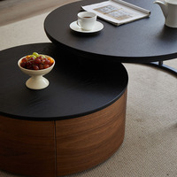 Table basse de salon modulable avec pieds en métal, plateau en MDF, 2 niveaux, ronde en bois de chêne, table à thé de luxe