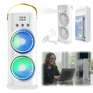 Ventilador de água portátil oscilante, ventilador de torre de spray, mini refrigerador de ar evaporativo, ventilador de refrigeração de água pessoal com luz LED colorida