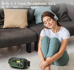 Radio solaire multifonction verte personnalisée avec manivelle, radio AM FM WB, écran LCD, lampe de poche, batterie externe, alarme pour le camping - Product Image 4