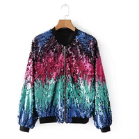 Chaqueta Bomber de Lentejuelas Multicolor con Degradado Brillante para Niñas, Cuello y Puños Acanalados, Manga Larga, Abrigo Exterior para Conciertos y Baile