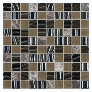 Azulejo de mosaico de vidro para banheiro, design moderno 25x25, popular, quadrado, fabricação na China, parquet, parede interior, hospital