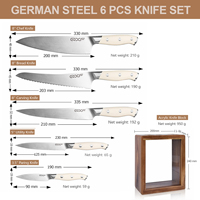 Ensemble de 6 couteaux de chef en acier allemand 1.4116, couteaux de chef tranchants et durables, ensemble de couteaux de cuisine ergonomiques en ABS avec bloc en acrylique