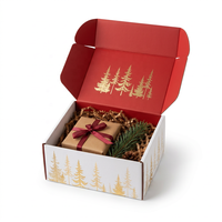 Boîte d'expédition en carton ondulé de Noël avec impression feuille d'or sapin de Noël, intérieur rouge, carton cadeau personnalisé imprimé
