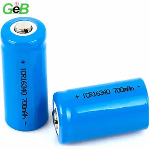 Toptan mavi PVC güneş pili derin döngüsü RCR123A GEB16340 3.7v 700mah silindir pil şarj edilebilir LED el feneri