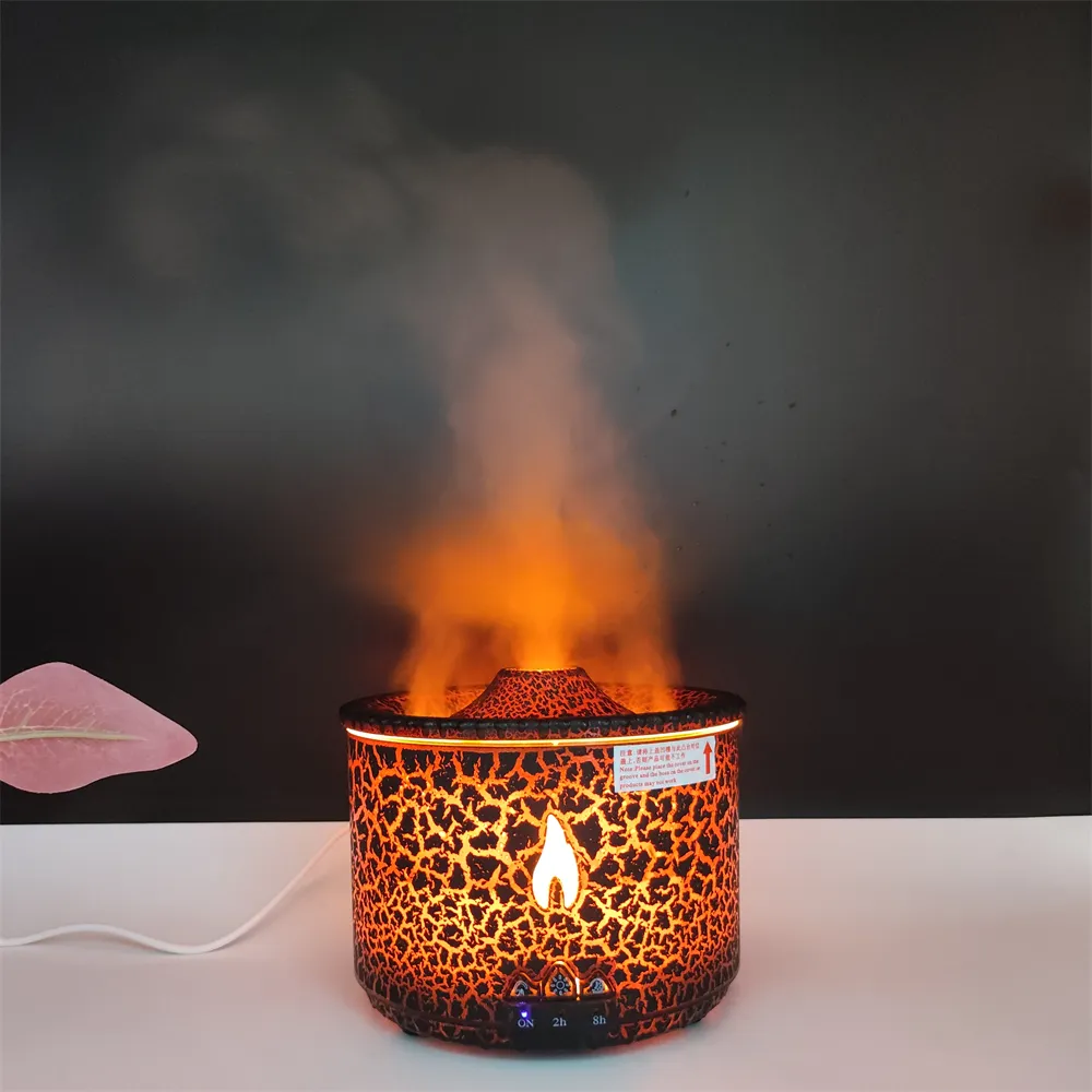 Volcano 3D Flame Ultrasonic Aroma Diffuser 360ml Volcano Jellyfish Spray Fire Flame Air Humidifier Diffuser with Night Light