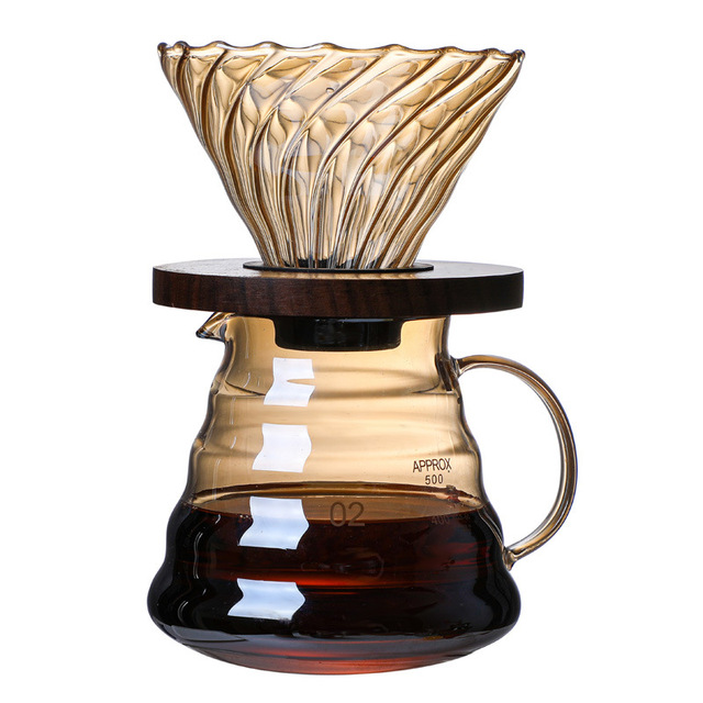 New Arrival Walnut Wood Pour Over High Borosilicate Glass Dripper Server Coffee Dripper