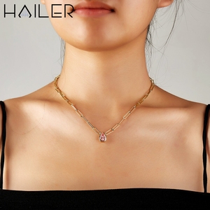 <span class=keywords><strong>Collar</strong></span> <span class=keywords><strong>de</strong></span> Plata 925 con <span class=keywords><strong>Zafiro</strong></span> Rosa Cultivado en Laboratorio, Corte Pera, Diseño Simple y Elegante para Mujer - Product Image 4