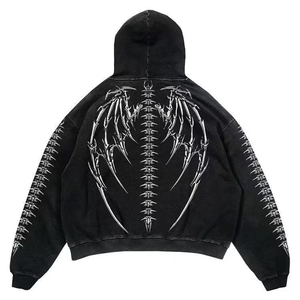 Nuevo personalizado Hip Hop calavera alas estampado de gran tamaño Zip up sudaderas con capucha Harajuku moda Punk Rock gótico Tops Streetwear sudaderas con capucha - Product Image 1