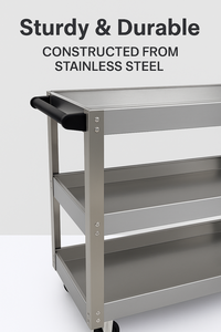 3-Tier thép không gỉ công cụ giỏ hàng có thể khóa bánh có thể gập lại dịch vụ tiện ích xe đẩy cho nhà để xe cửa hàng Kho OEM tùy chỉnh - Product Image 3