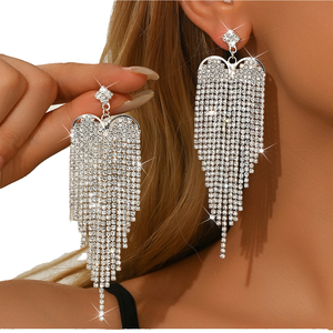 JOMTY 1 Pair Feminine Tassel Earrings Long Exaggerated Large Fashion Drop Design Crystal Rhinestone Copper Alloy Geometric - Product Image 1