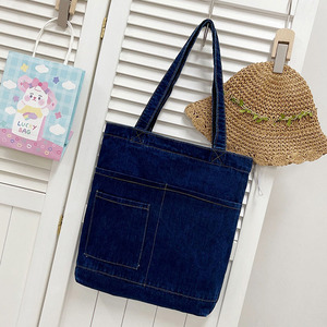 Bolso de tela vaquera sencillo con un solo hombro y logotipo personalizado al por mayor para mujeres y niñas, bolso vaquero informal con cremallera para estudiantes - Product Image 6