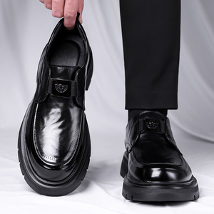 Men's Black Leather <b>Height</b> <b>Increasing</b> <b>Shoes</b> One Kick Closure Breathable Formal Casual Wear For Security Guards - Product Image 2