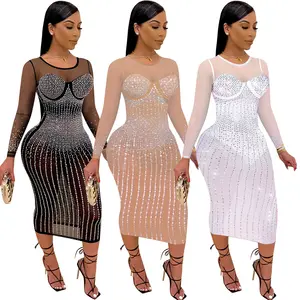 Good selling sexy summer dresses 2024 Backless bodycon Crystal night party casual plus size dress for fat woman
