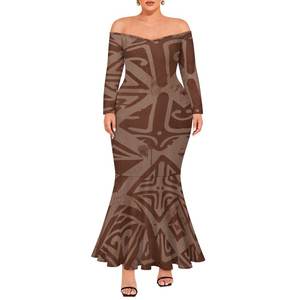 Polynesian Elei <strong>Tribal</strong> Tie-dyeing Design Custom <strong>Dance</strong> Party Fashion Trendy Casual Sexy Long Sleeve Woman Fishtail <strong>Dress</strong> - Product Image 1