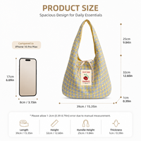 Grosir Tas Tote Fashion Motif Kotak-kotak Tas Kanvas Pelajar Tas Tote Kapasitas Besar Tas Belanja Tas Makan Siang Praktis