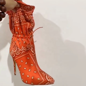 Large Size 43 Bandanna Pointed Toe Women Short Booties Lace up Thin High Heel Ladies Pumps <b>Shoes</b> Ankle Boots - Product Image 6
