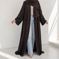 Abaya légère et respirante à effet froissé, ouverte sur le devant avec bordure passepoilée pour femmes musulmanes, grande taille, robe de prière hijab, vente en gros