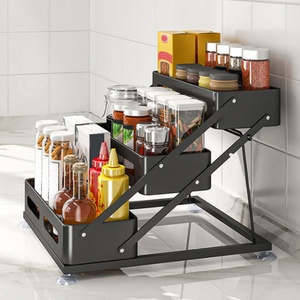 Étagère de rangement compacte en métal <span class=keywords><strong>à</strong></span> plusieurs niveaux - Porte-épices réglable en hauteur avec base antidérapante pour comptoir de cuisine et dessus d'armoire - Product Image 4