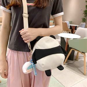 Cute Panda Crossbody Bag For Women Oval Zipper Closure Nylon Canvas Shoulder Bag Black With Pendant Summer 2023 - Product Image 1