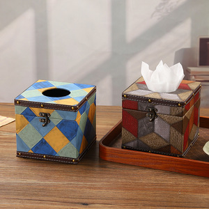 Boîte à mouchoirs Mystic Arts carrée en bois et cuir, décorative pour la maison, le salon, style antique 4243C - Product Image 2