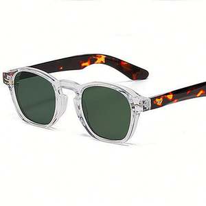 Lunettes de soleil polygonales rétro vertes léopard à petite monture UV400 avec rivets, tendance 2025, unisexe - Product Image 1