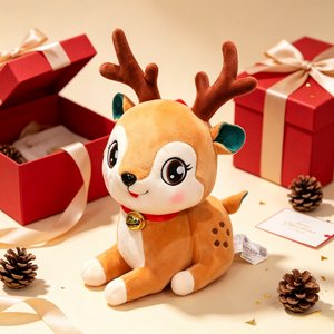 Peluche <span class=keywords><strong>di</strong></span> <span class=keywords><strong>Cervo</strong></span> Natalizio Kawaii con Campanello Dorato sul Collare Rosso, Vendita all'Ingrosso per Regali per Bambini - Product Image 3