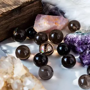 Natural healing crystal reki healing stone Smoky Quartz azeztulite Sphere Ball For Decoration