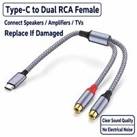 Câble audio tressé adaptateur Type-C vers double RCA femelle pour ordinateur portable, smartphone, ordinateur de bureau, amplificateur, haut-parleur, table de mixage audio