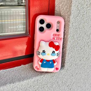 Phim Hoạt Hình Mới Khóc Kitty Mèo Chủ Cao Su Trường Hợp Điện Thoại Cho Iphone 17 Không Khí 16 15 14 13 12 Pro Max Đứng Mềm Silicone Cover Quay Lại - Product Image 2