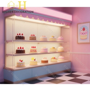 Présentoir à gâteaux de style rose Présentoir de <span class=keywords><strong>boulangerie</strong></span> <span class=keywords><strong>en</strong></span> verre trempé Présentoir à gâteaux à tube lumineux pour magasin - Product Image 3