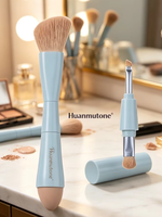 Pinceau de maquillage multifonction 4-en-1 en marbre pour estomper, appliquer le correcteur, le fond de teint et le blush – Outil cosmétique unique pour la beauté du visage