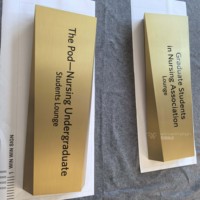 Enseigne personnalisée en titane brossé gravé, forme irrégulière, logo de luxe haut de gamme pour station internationale
