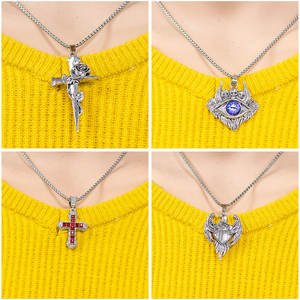 Collar de ojo de diablo estilo Punk a la moda de acero de titanio, joyería, colgante de Ojo Azul con calavera de Diablo, collar largo para hombre - Product Image 5