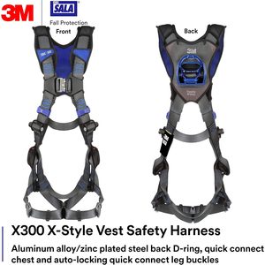 เสื้อกั๊กนิรภัย 3M X300 X-style พร้อมห่วงเหล็ก D-ring ปรับความยาวได้ เชื่อมต่อรวดเร็ว รับน้ำหนักได้ 1200 กก. ป้องกันการตก ใช้ได้ทั้งชายและหญิง - Product Image 2