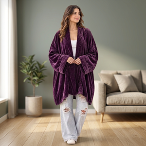 Kimono en velours violet pour femme, coupe ample, longueur au sol, décontracté, extensible, réversible, style ethnique, idéal pour l'été - Product Image 3