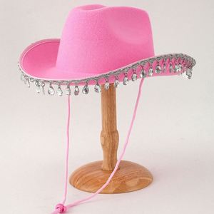 Sombrero de Vaquera Rosa al Estilo Occidental con Borlas de Diamantes y Pedrería para Fiesta, Venta al por Mayor - Product Image 2