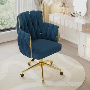 Luxury <b>Pink</b> Velvet Office Chair Modern Hand Woven Gold <b>Frame</b> Swivel Desk Chair Adjustable Computer Vanity Furniture - Product Image 5