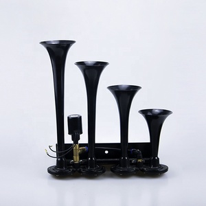 Klaxon à <span class=keywords><strong>air</strong></span> universel en zinc chromé, son puissant, 12V/24V, 4 trompettes, avec système d'alarme de sécurité pour camion et train - Product Image 2