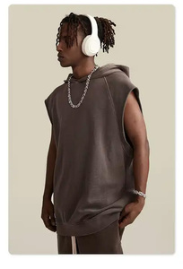 BES1504 Personalizado, sin estampado, 380GSM, de alta calidad, para entrenamiento de otoño, estilo Kanye West, vintage, con lavado ácido, bordado, sin mangas, oversize - Product Image 3